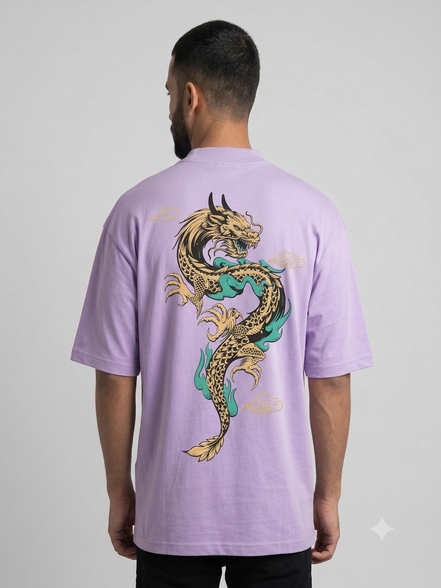 Dragoon Puff Print Oversized T-Shirt | Japanese Text Streetwear Tee – Lavender